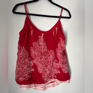 Cabi Red Sheer Printed Cami Tank Size M Adjustable Straps Heart of Township